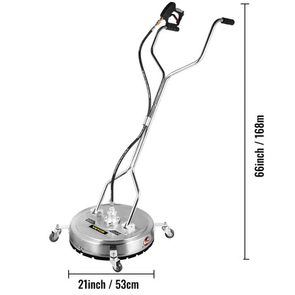 VEVOR 21" Surface Cleaner Pressure Flat Surface Cleaning 4000 PSI Max Working Pressure Flat Surface Cleaner Stainless Steel Rotating Surface Cleaner with 3 Nozzle Front Spray Bar