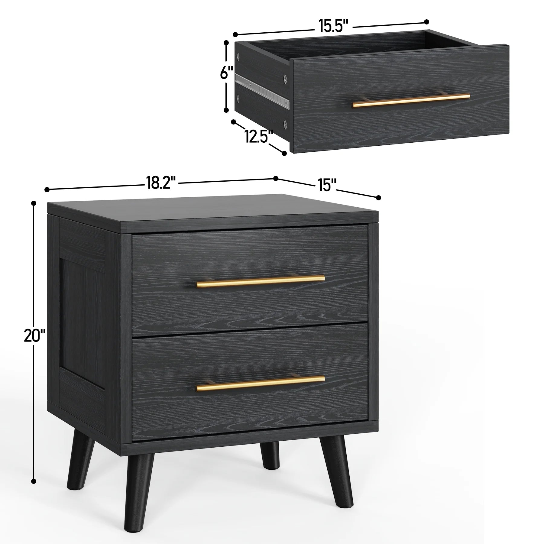 Bedroom Set - Includes Full Size Bed Frame (Dark Gray), Nightstands, 5-Drawer Dresser & Double Wide 6-Drawer Dresser - Modern Storage Solution for Stylish Home Decor, Black