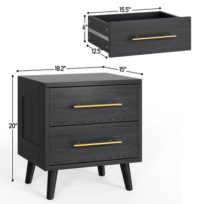 Bedroom Set - Includes Full Size Bed Frame (Dark Gray), Nightstands, 5-Drawer Dresser & Double Wide 6-Drawer Dresser - Modern Storage Solution for Stylish Home Decor, Black