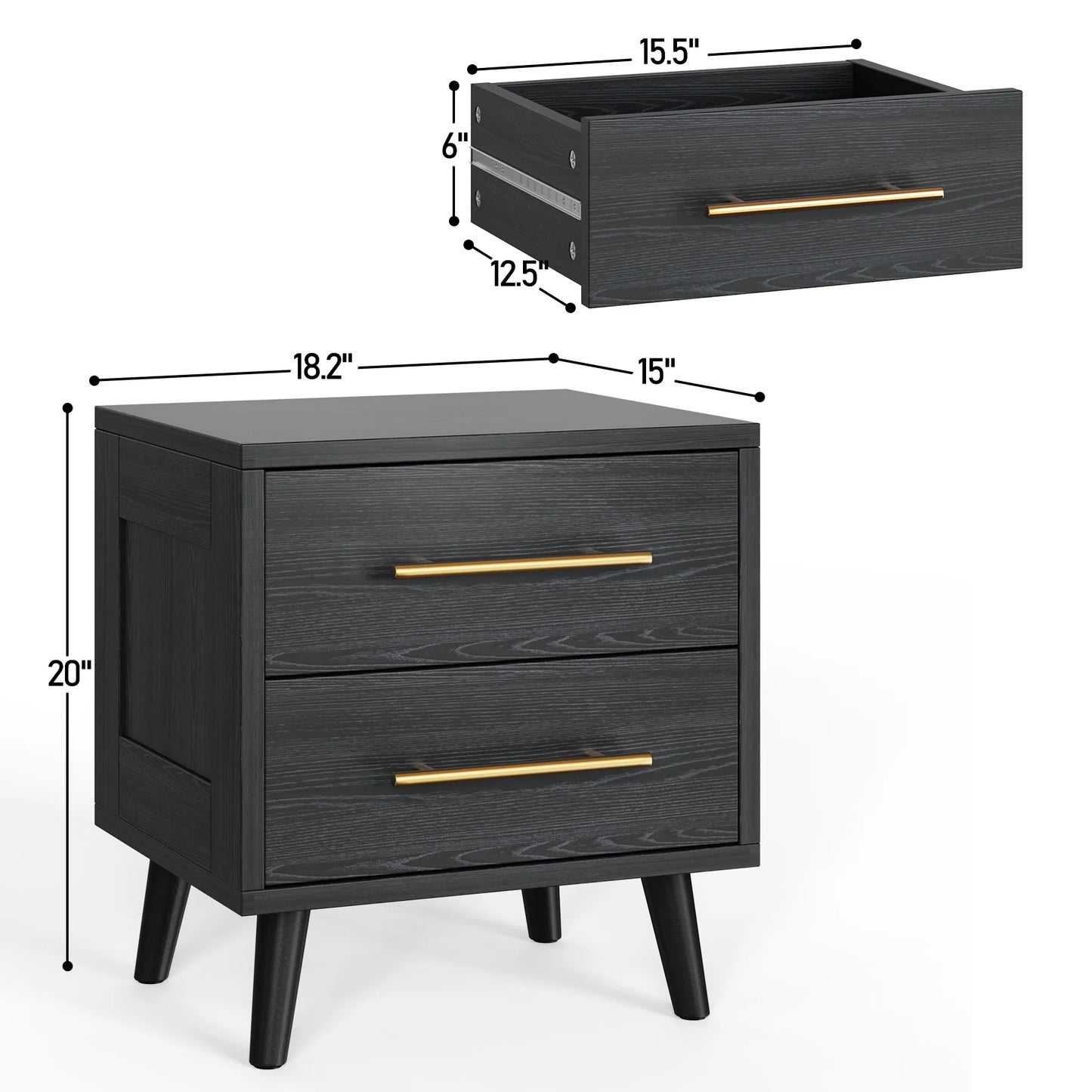 Bedroom Furniture Set - Includes Queen Bed Frame, Nightstands Set of 2, 5-Drawer Dresser & Double Wide 6-Drawer Dresser - Modern Storage Solution for Stylish Home Decor, Black