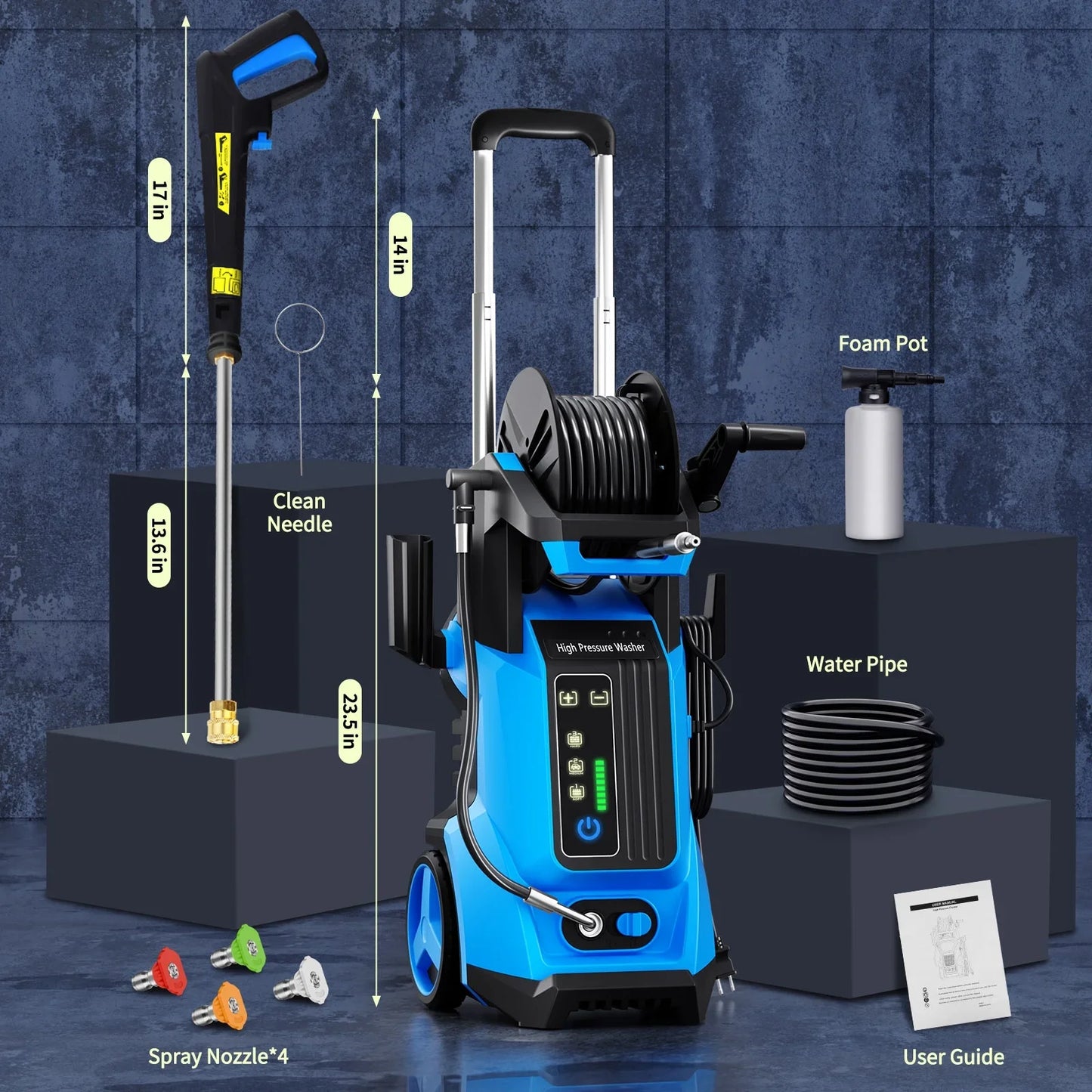 SUGIFT Electric Pressure Washer 4500PSI-Max 3.2GPM with Touch Screen Adjustable Pressure and 5 Nozzles Power Washer Cleaning for Patio,Blue