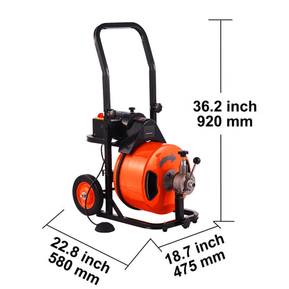 BENTISM Drain Cleaning Machine 75 ft x 3/8 in Electric Drain Auger Drain Cleaner Machine Auto Feed