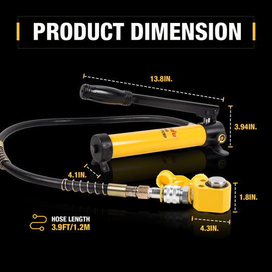 Dawot 5T 11023lbs 0.28" Low Profile Hydraulic Cylinder Jack Kit + CP-180 400cc 10000psi Manual Hydraulic Hand Pump Hydraulic Porta Power Kit for Shipbuilding, Bridge, Construction