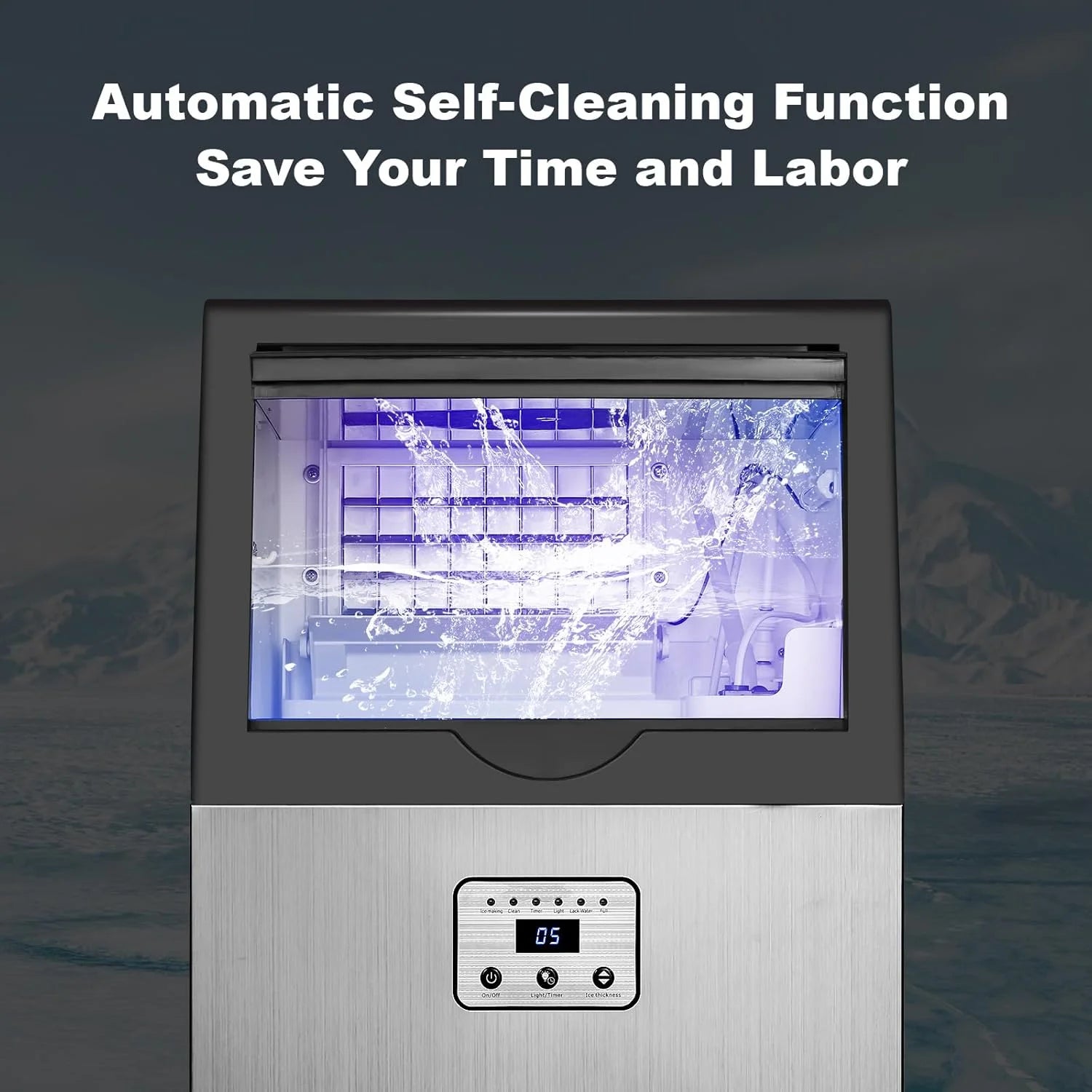 Ice Maker Machine 100lbs/24H Auto Self-Cleaning LED Digital Display Blue Light Under Counter Freestanding