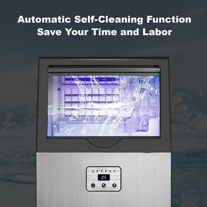 Ice Maker Machine 100lbs/24H Auto Self-Cleaning LED Digital Display Blue Light Under Counter Freestanding