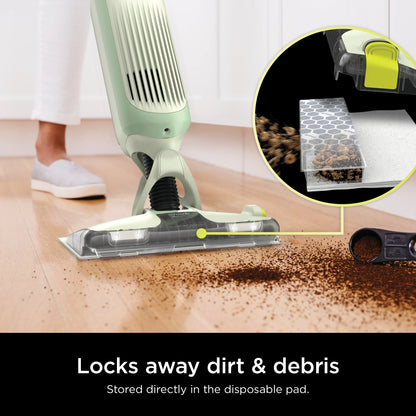 Shark VACMOP Cordless Hard Floor Cleaner, Vacuum and Spray Mop, Powerful Suction, Lightweight, LED Headlights, Includes 4 Disposable Pads, 12oz Multi-surface Cleaning Solution, Lime Green, VM252GN