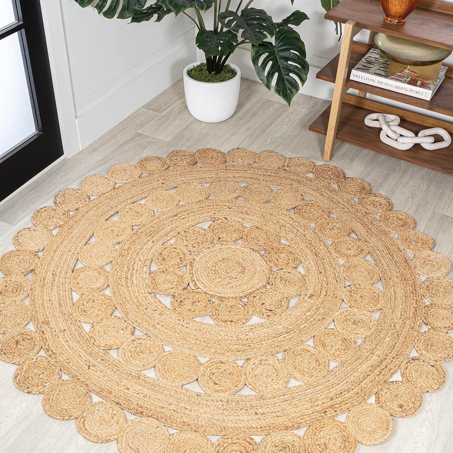JONATHAN Y RNF114A-5R Daisy Hippy Jute Medallion Circle Indoor Area -Rug, Geometric, Cottage, Coastal Easy -Cleaning,Bedroom,Kitchen,Living Room,Non Shedding, Natural, 5' Round