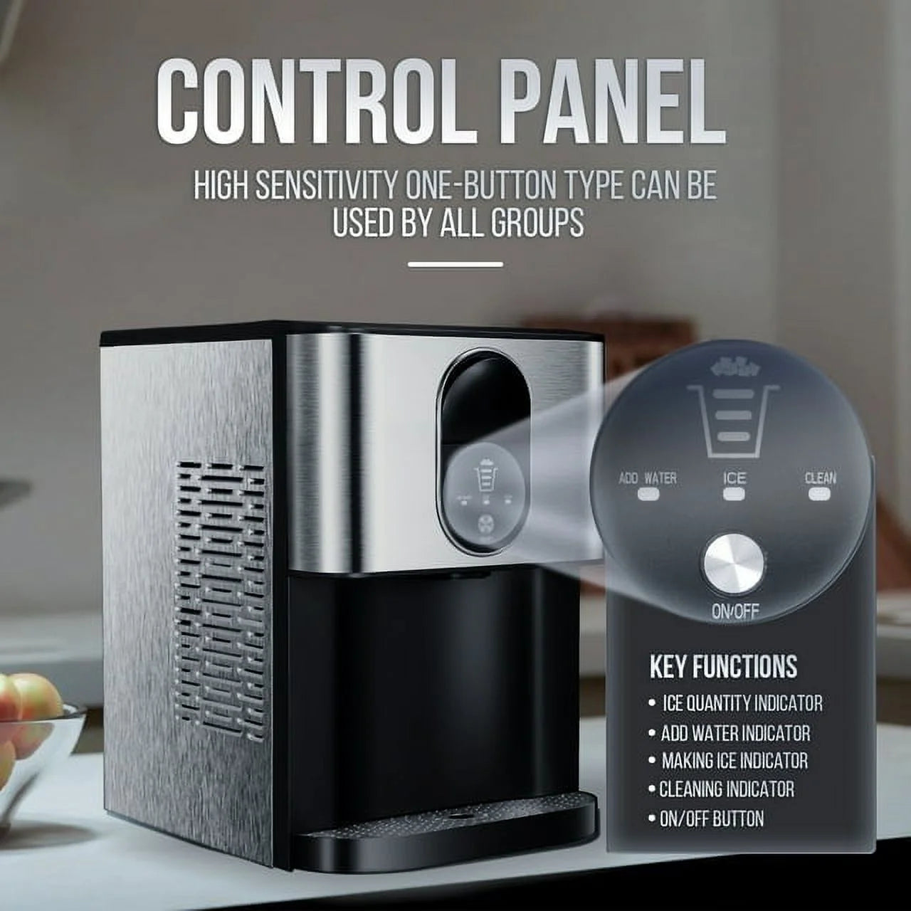 Auseo Soft Chewable Nugget Ice Maker Countertop, 44lbs /24H, Self-Cleaning, One-Button Operation, Home/Kitchen/Office/Party, Silver