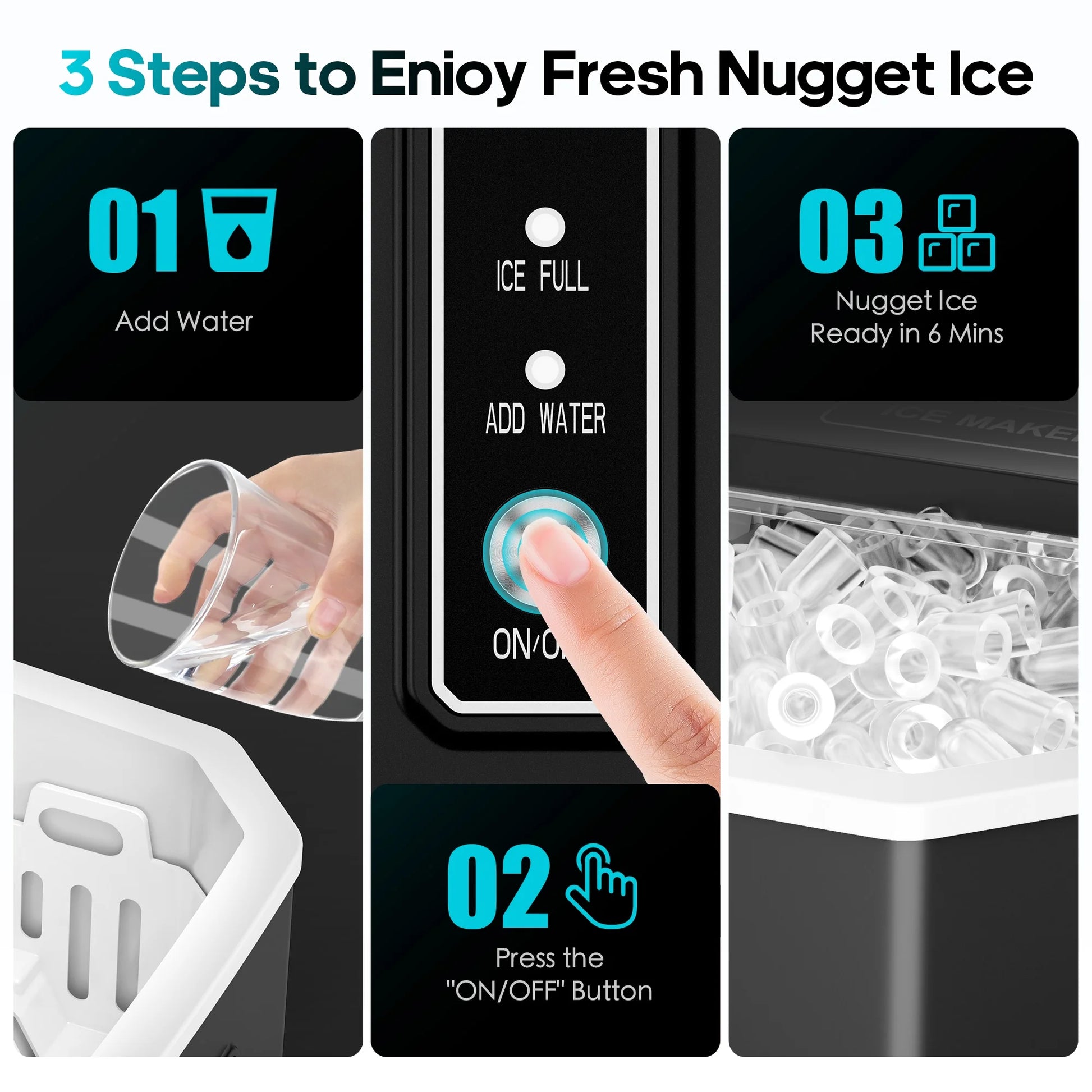 Fenbeli 26lbs/24H Countertop Ice Maker Machine with Handle, Portable Ice Maker Machine with Auto-Cleaning, Black