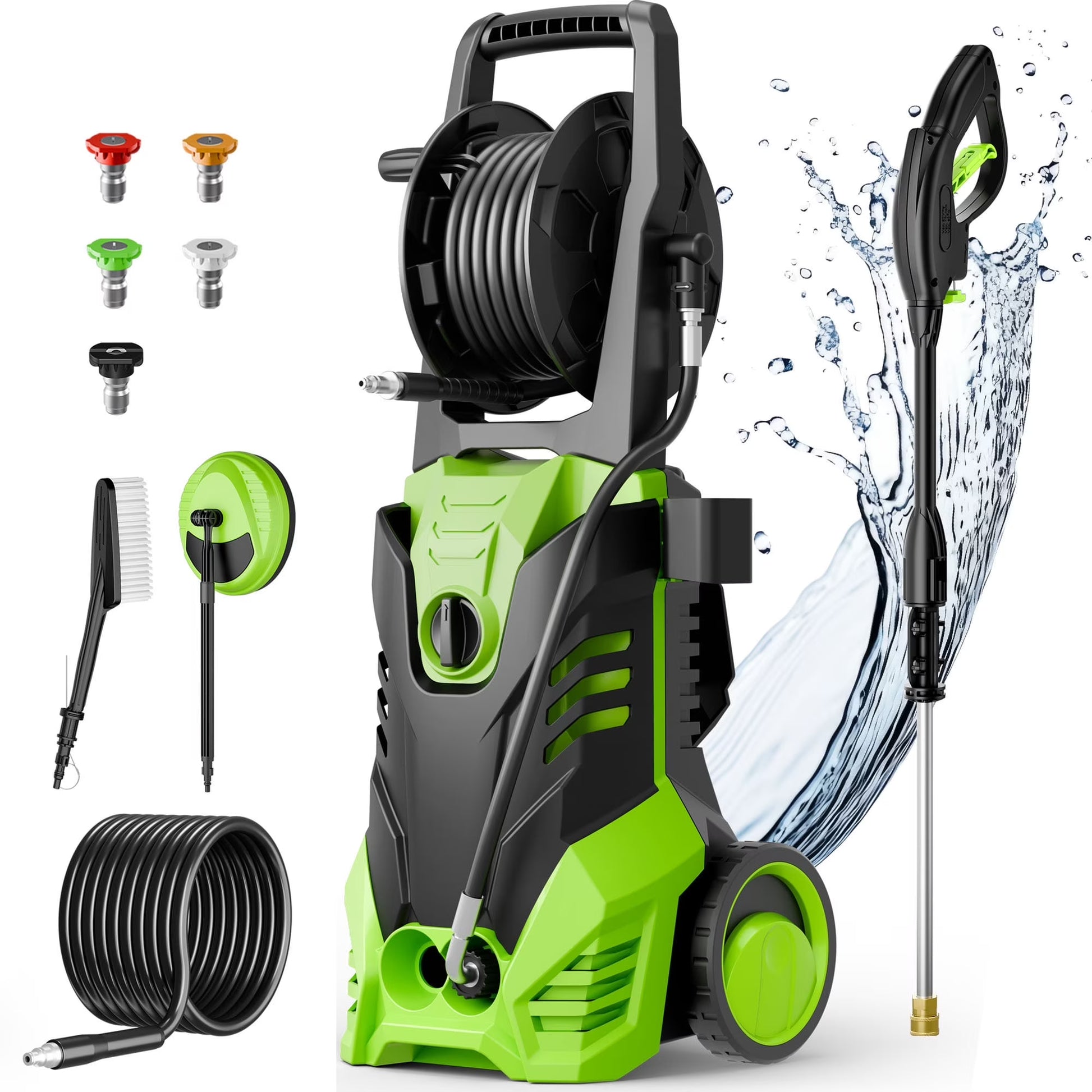 Electric Pressure Washer, 3800PSI 2.6 GPM Power Washer Machine with Hose Reel,4 Quick Connect Nozzles, Foam Cannon, for Cars, Patios, and Floor Cleaning,Orange
