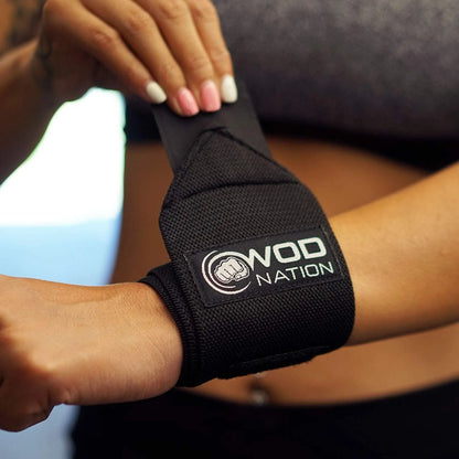 WOD Nation 12" Weightlifting Wrist Wraps for Men & Women, Set of 2, Black, Wrist Strap Support for Strength Training, Bodybuilding, Endurance