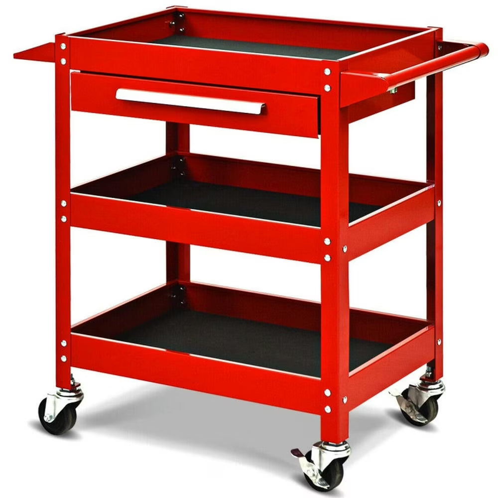 Spaco Rolling Tool Cart Mechanic Cabinet Storage ToolBox Organizer with Drawer-Black, Utility Cart on Wheels for Warehouse Garage Cleaning Office