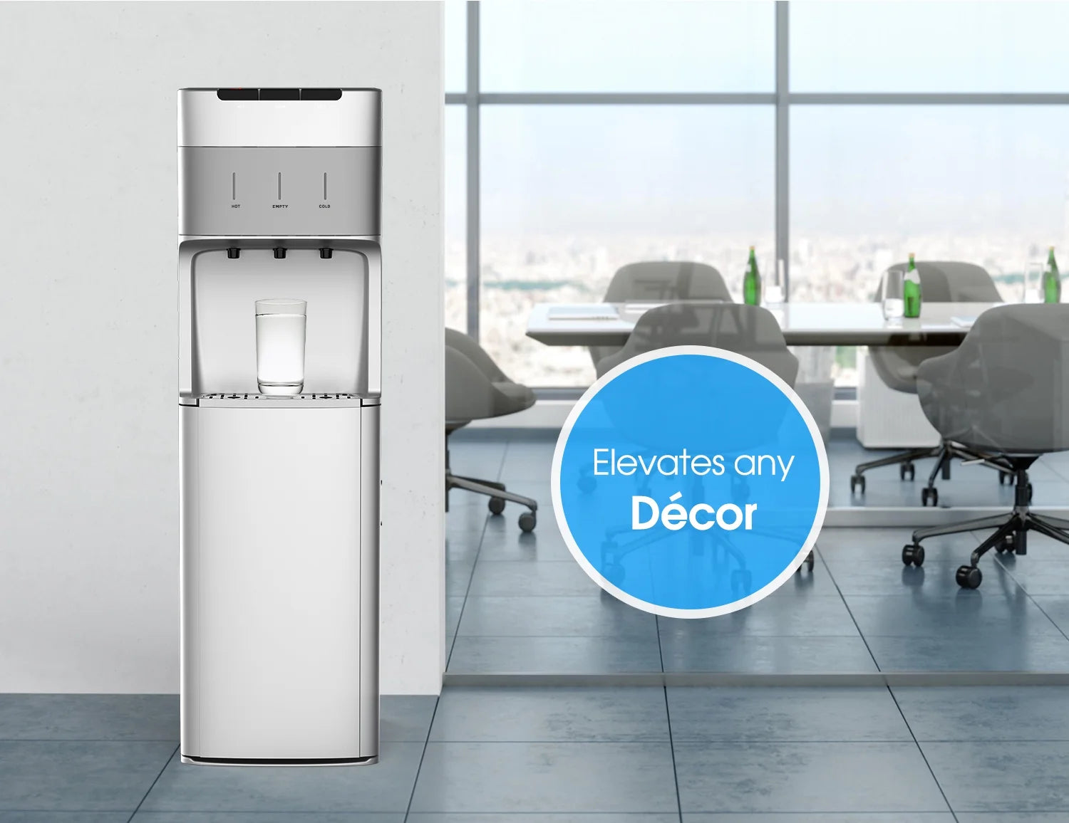 IKT Self-Cleaning Bottom Load Water Cooler Dispenser for 3-5 Gallon Bottle with Child Safety Lock Display Light Silver
