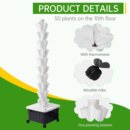 ZHON Vertical Hydroponic Garden Tower 10-layer Hydroponic Vegetable Planting Towers 50 Slots High-Rise Building Gardening Towers Standard Specifications respectable