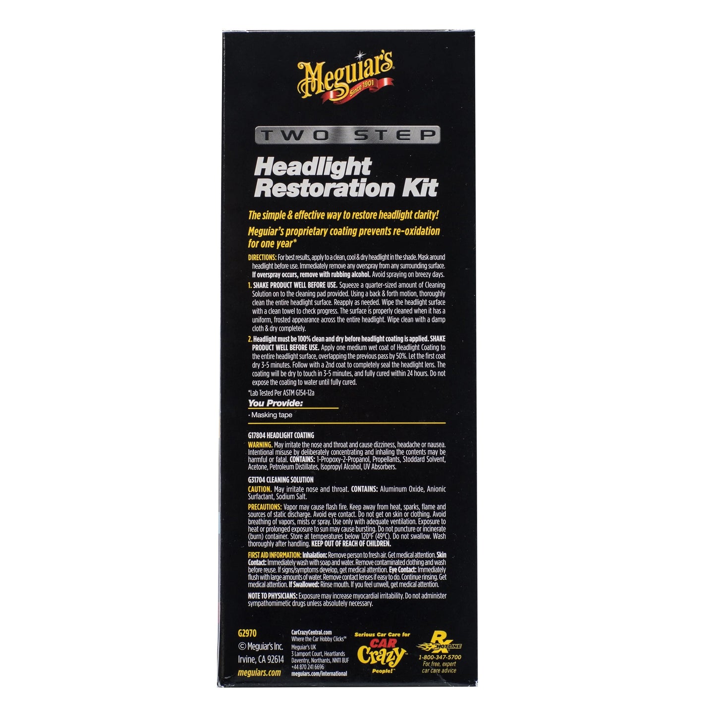 Meguiar's Two Step Headlight Restoration Kit, Clear �?Cleaning Solution, 4 Count (1 Pack)