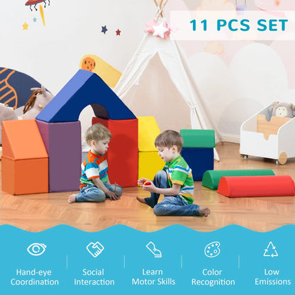 Soozier Foam Climbing Blocks for Toddlers, 11-Piece Climb and Crawl Activity Playset Building Blocks, for Aged 1-3 Years Old