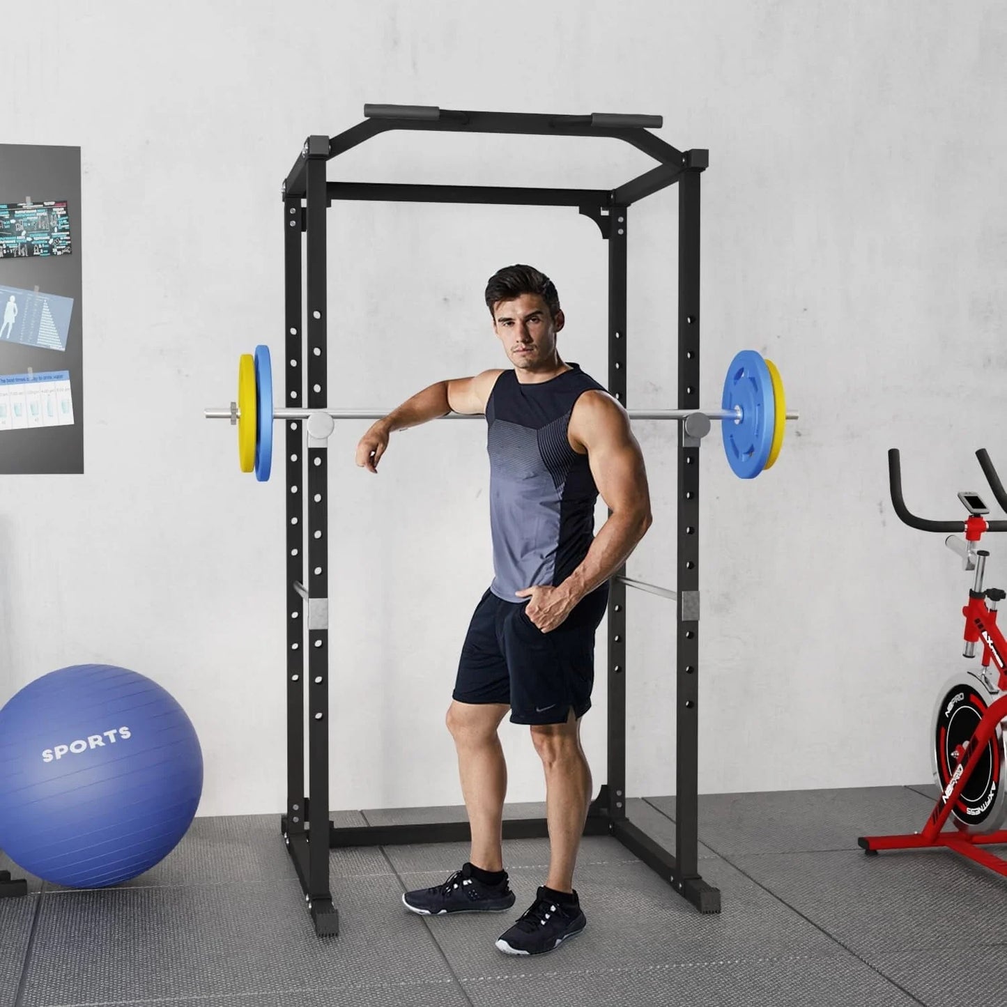 Dkelincs Squat Rack Power Cage - Multi-Function Power Rack, Weight Lifting Workout Station with Adjustable Cable Crossover System for Strength Training and Muscle Building