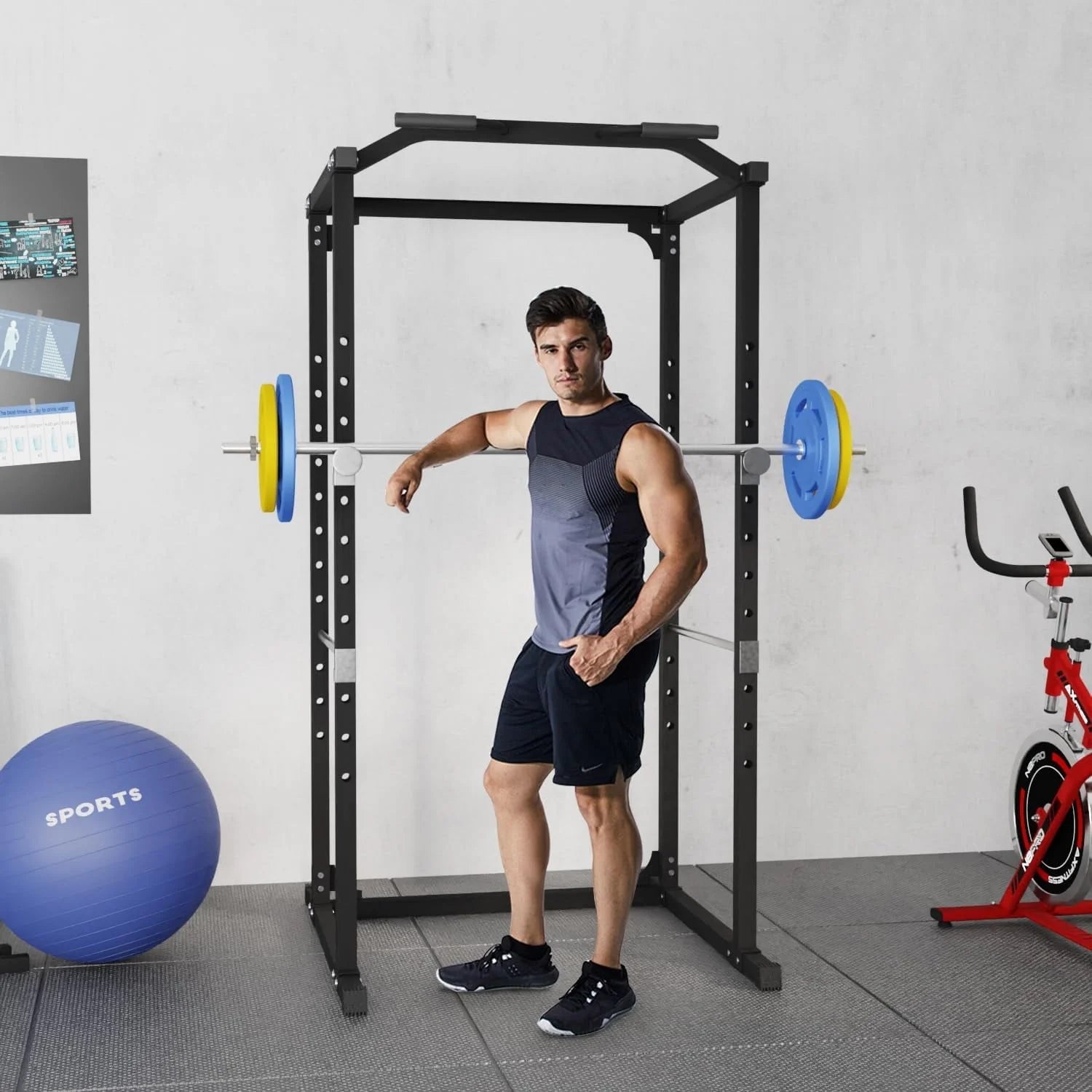 Dkelincs Squat Rack Power Cage - Multi-Function Power Rack, Weight Lifting Workout Station with Adjustable Cable Crossover System for Strength Training and Muscle Building