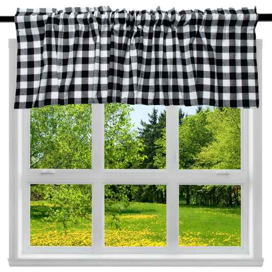 REZIPO 2 Pack Buffalo Check Plaid Window Valances White and Black Farmhouse Design Window Treatment Decor Curtains Rod Pocket Valances for Kitchen/Living Room 16" x 56"