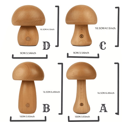 Mushroom Table Lamp, Dimmable LED Creative Wood Desk Lamp with USB Charging for Home Decor
