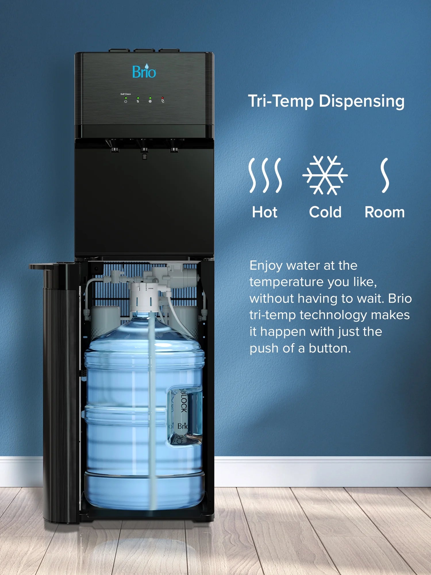 Brio 520 Series Self-Cleaning Bottom Loading No-Line Tri-Temperature 2 Stage Filtration Capacity Water Cooler Dispenser