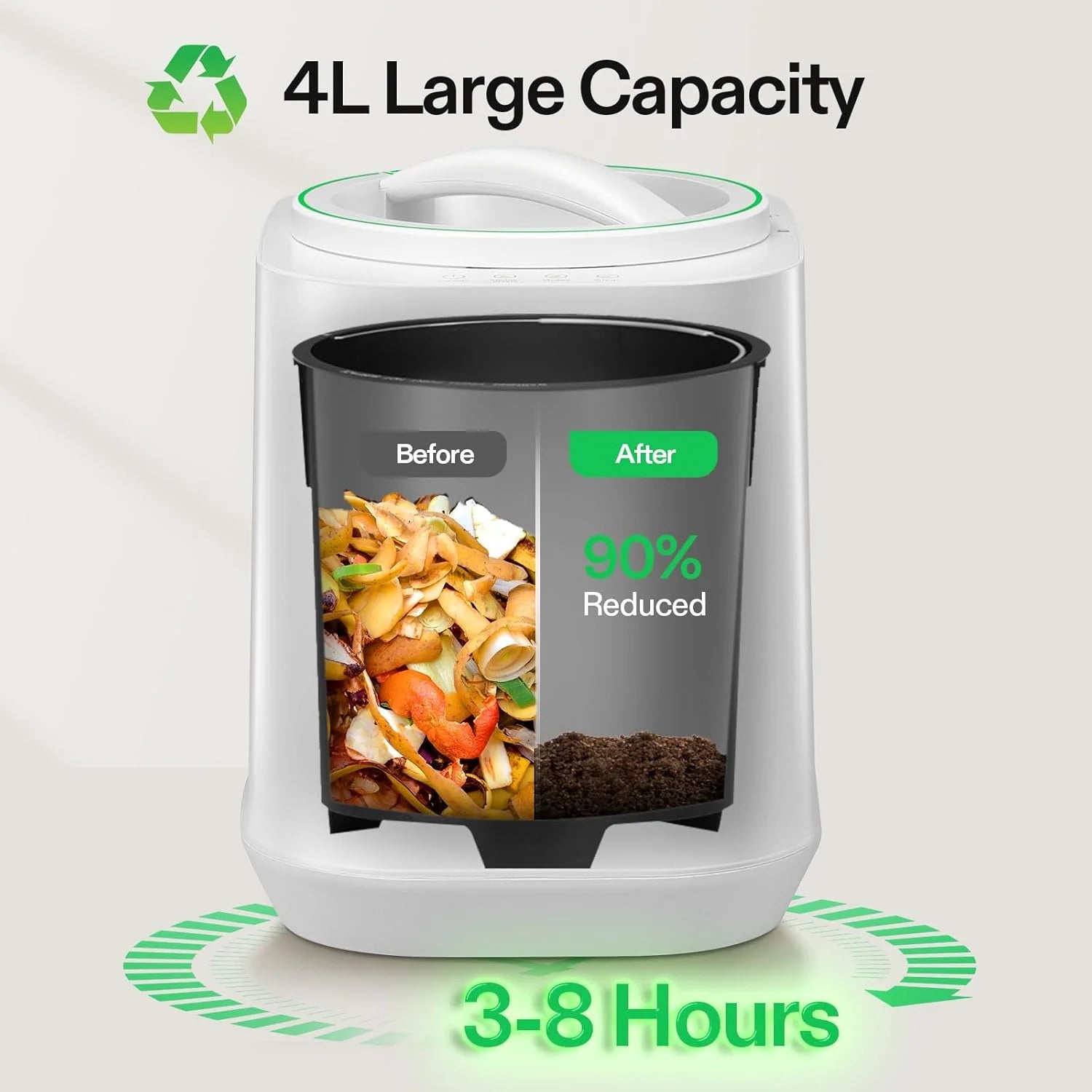 VIVOSUN 4L Electric Composter for Kitchen Indoor, Smart Compost Machine for Countertop, Odorless/Auto-Cleaning/3 Modes/Intelligent LED Display, Mill Composter Kitchen Bin Food Recycler, Black