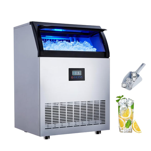 Heavy-Duty Commercial Ice Maker, 265 lbs/24H Production with 55 lbs Storage Capacity - Stainless Steel Under-Counter Ice Machine with Self-Cleaning Function and LCD Panel