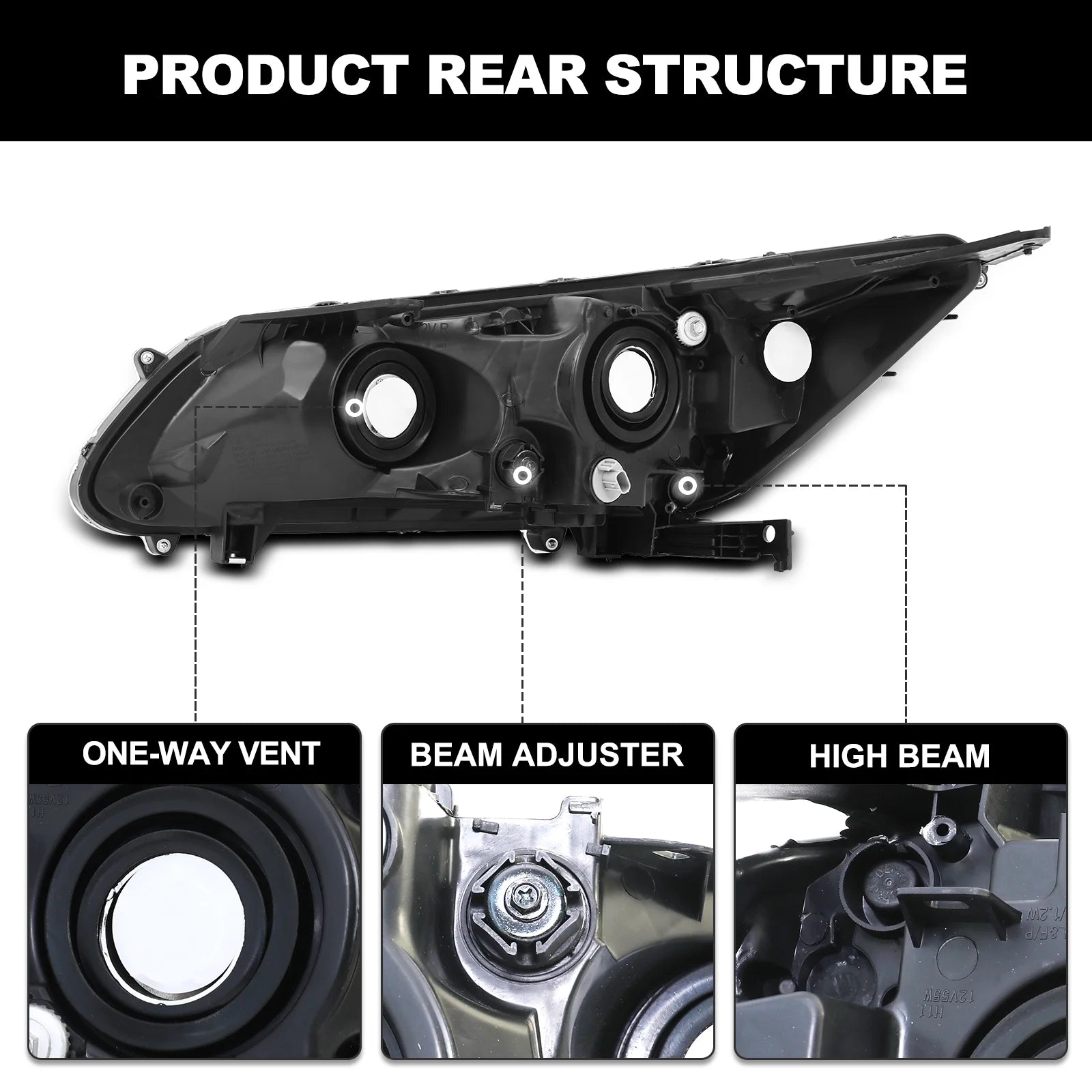 Headlight Assembly Compatible with 2013-2015 Honda Accord 4-Door Sedan Halogen Headlamp Replacement - Left Driver&Right Passenger Side