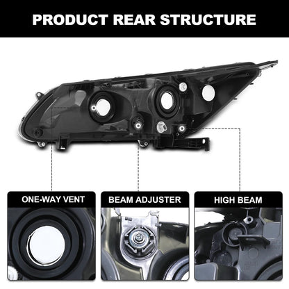 Headlight Assembly Compatible with 2013-2015 Honda Accord 4-Door Sedan Halogen Headlamp Replacement - Left Driver&Right Passenger Side