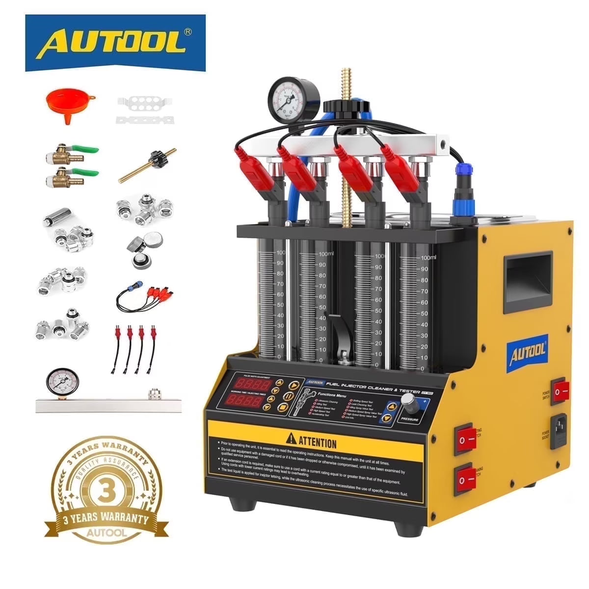 AUTOOL CT160 Fuel Injector Tester Cleaning Machine, 2000ml 4 Cylinder Injector Ultrasonic Heating Cleaner, 110V Petrol Injection Tester for Cars Motorcycles