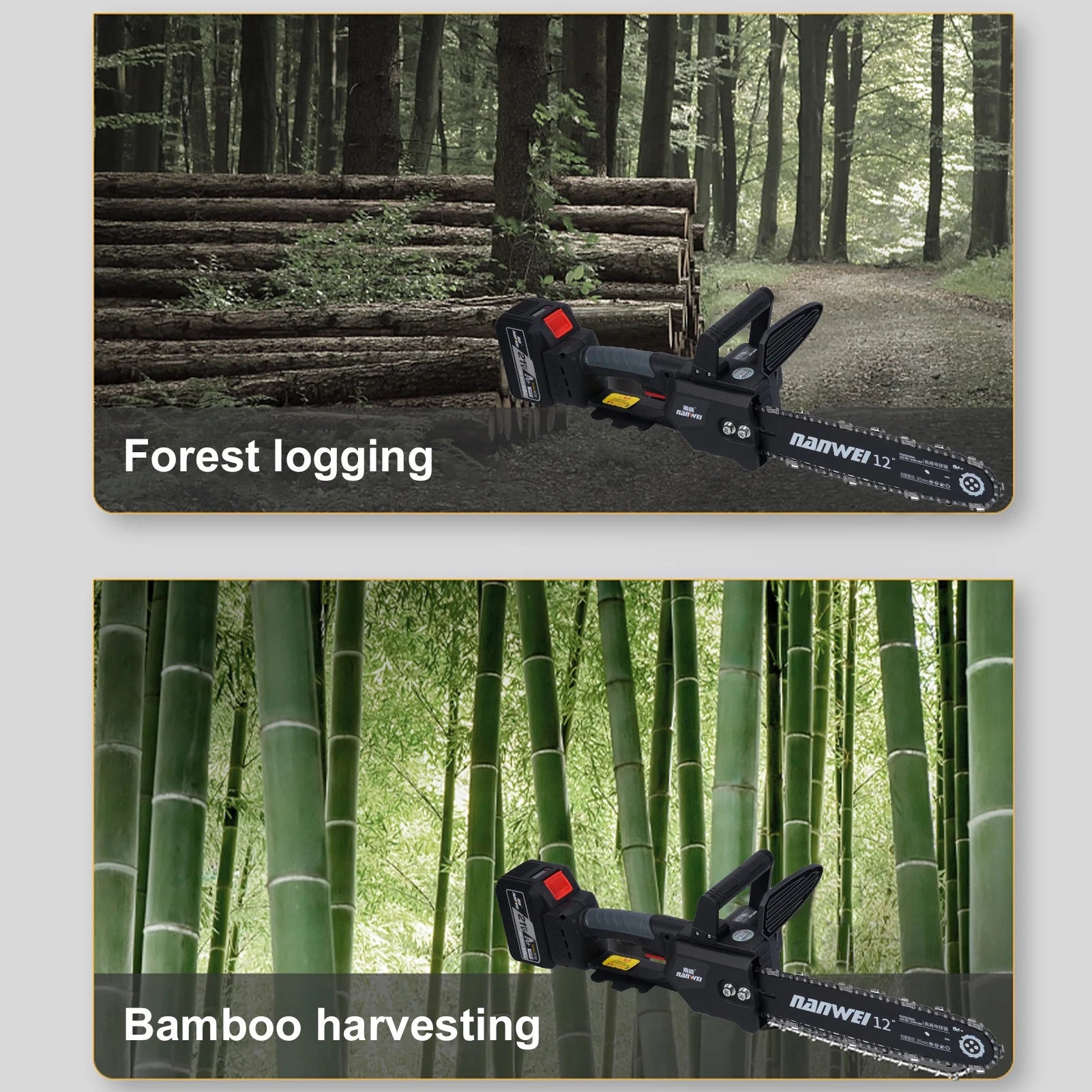 Wood 12inch Electric Chainsaw 2000W Brushless Chainsaw Handheld Logging Saw With Safety Lock 21V 6000mah Rechargeable Battery For Wood Cutting Trimming Courtyard Garden Building