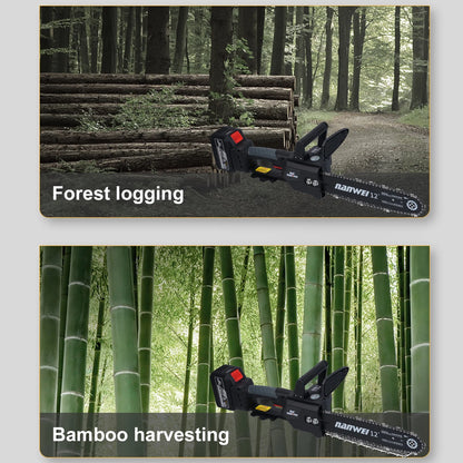 Wood 12inch Electric Chainsaw 2000W Brushless Chainsaw Handheld Logging Saw With Safety Lock 21V 6000mah Rechargeable Battery For Wood Cutting Trimming Courtyard Garden Building