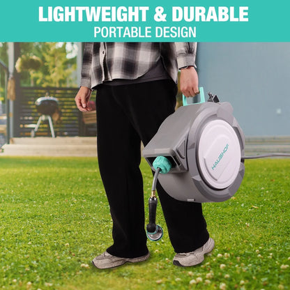 HAUSHOF 1/2" x 100 ft Retractable Garden Hose Reel with Automatic Rewind, 10-Pattern Spray Nozzle, Durable High-Pressure Hose, and 180�� Swivel Bracket �C Perfect for Watering Gardens, Cleaning Patios