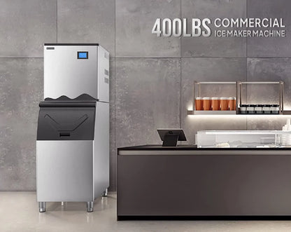 ROVSUN 400LBS/24H Commercial Ice Maker Machine, Commercial Ice Machine with LCD Touch Control Panel, Automatic Cleaning & 265LBS Storage Bin for Restaurant Bar Coffee Shop Home Supermarket