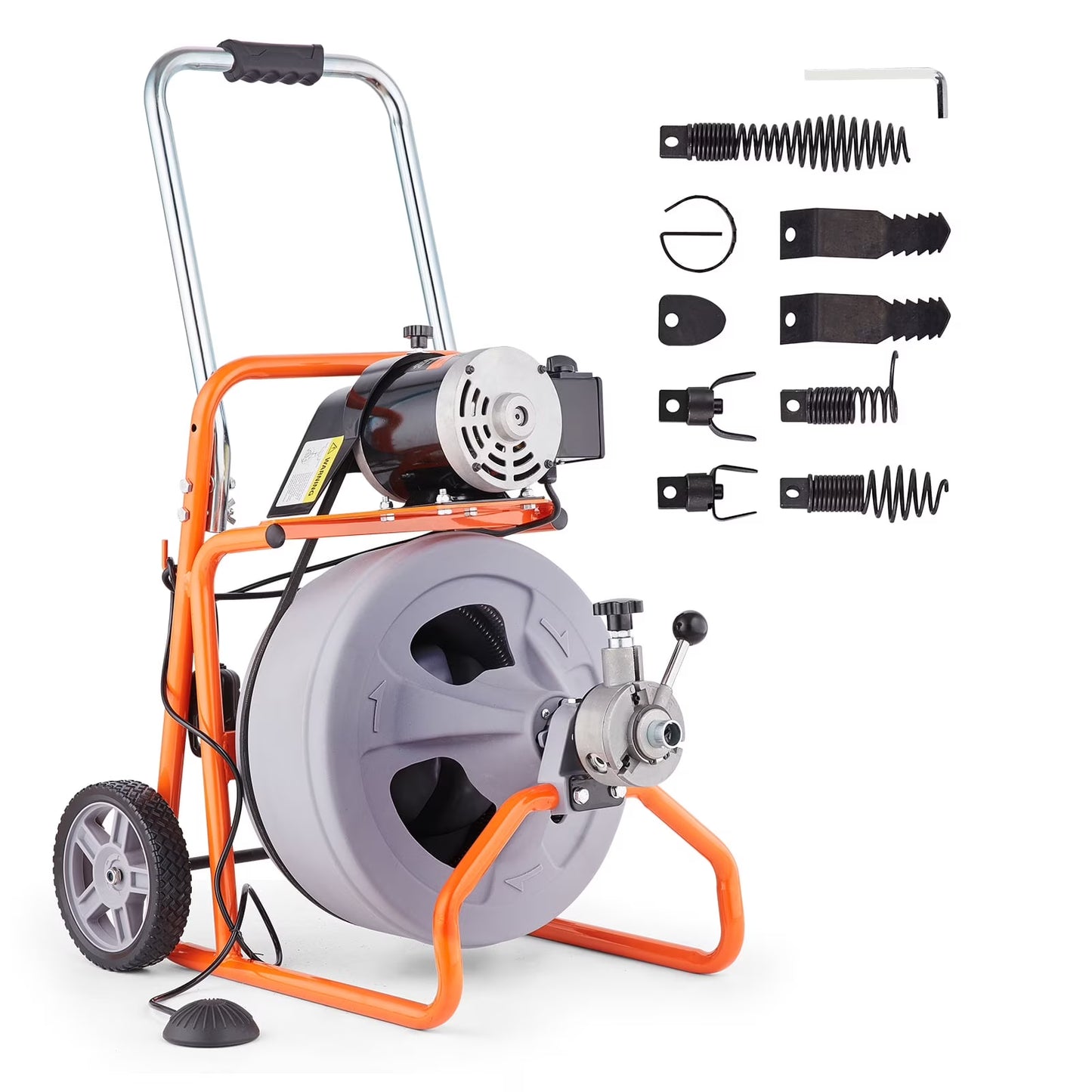 VEVOR Drain Cleaner Machine 75FT x 1/2 Inch, Auto Feed Sewer Snake Drain Auger on Wheels, Portable Drain Cleaning Machine with 8 Cutters & Air-activated Foot Switch for 2" to 4" Pipes