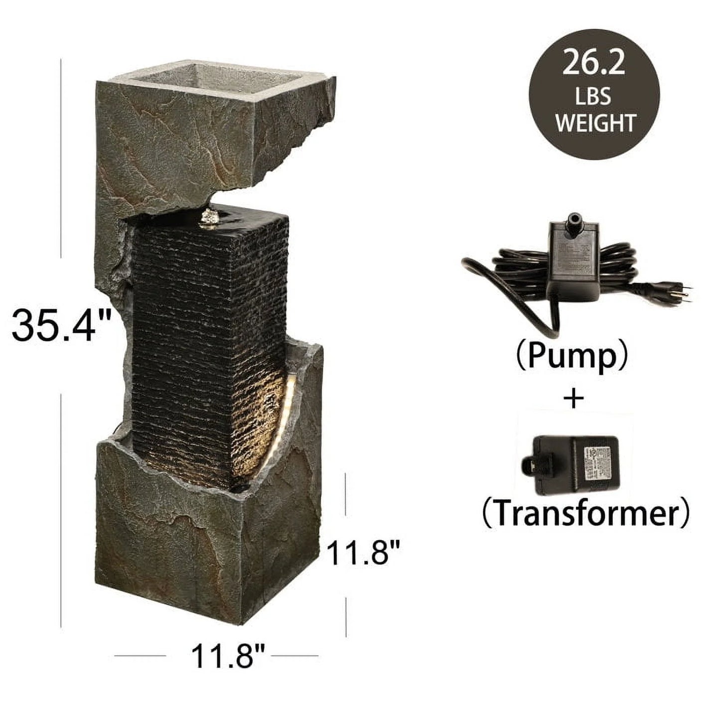 Waterfall Fountain Outdoor Floor Standing Garden Fountains with Lights for Patio, Backyard, Deck, Porch and Home Decor