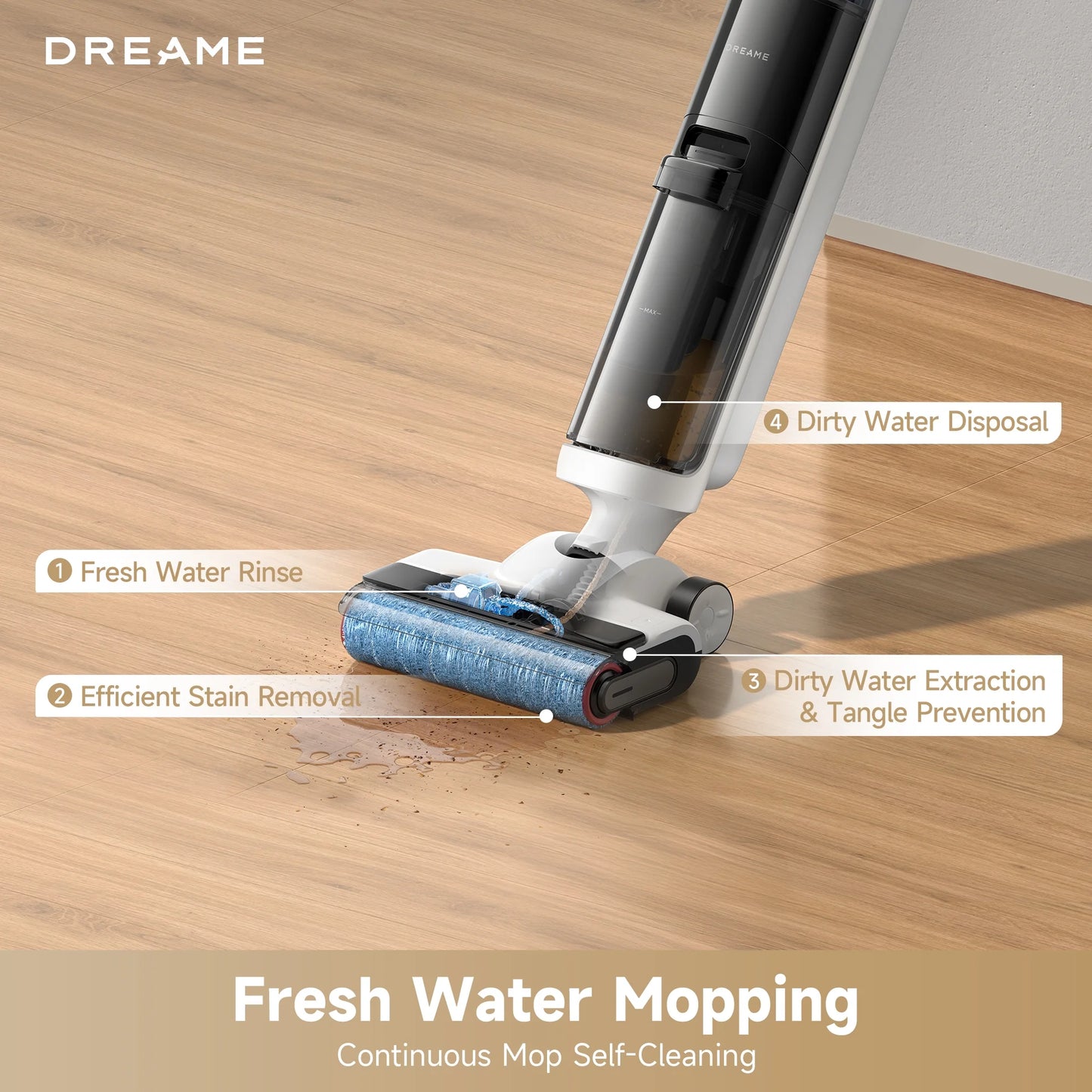Dreame FloorX 300 Wet Dry Vacuum Cleaner, Vacuum Mop All in One with Auto Self-Cleaning, Floor Cleaner Machine for Hard Floor, 35 Mins Runtime, Edge Cleaning, Self-Propelled Vacuum Mop Combo
