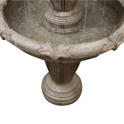 Indoor/Outdoor 3-Tiers Concrete Floor Water Fountain with Electric Pump for Patio Lawn Home Decor