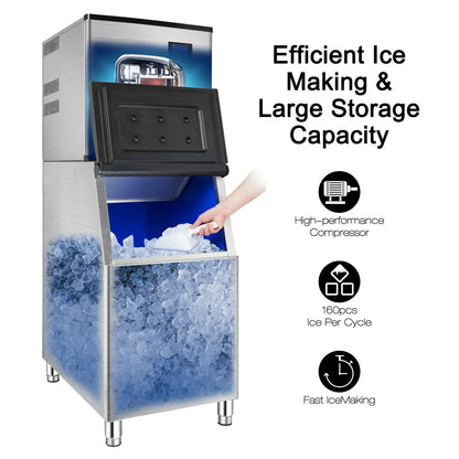 Ktaxon 550LBS/24H Commercial Ice Maker Machine & 300LBS Storage Bin, Commercial Ice Machine with LCD Touch Control Panel & Automatic Cleaning for Restaurant Bar Coffee Shop Home Supermarket