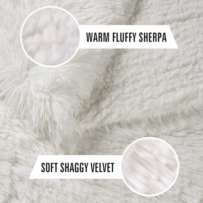 Junovo Super Soft Throw Blanket for Bed, Fluffy Cozy Plush Light Blanket, Washable Warm Furry Throw Blanket for Couch Sofa Chair Home Decor, 50"x60" ,Cream White