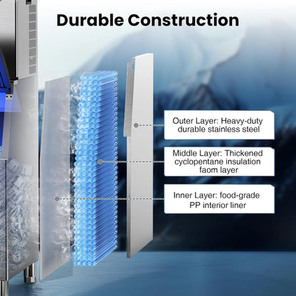QAUSOU Commercial Ice Maker Machine Large Capacity 360 LBS 600 LBS/24H with Self Cleaning Function