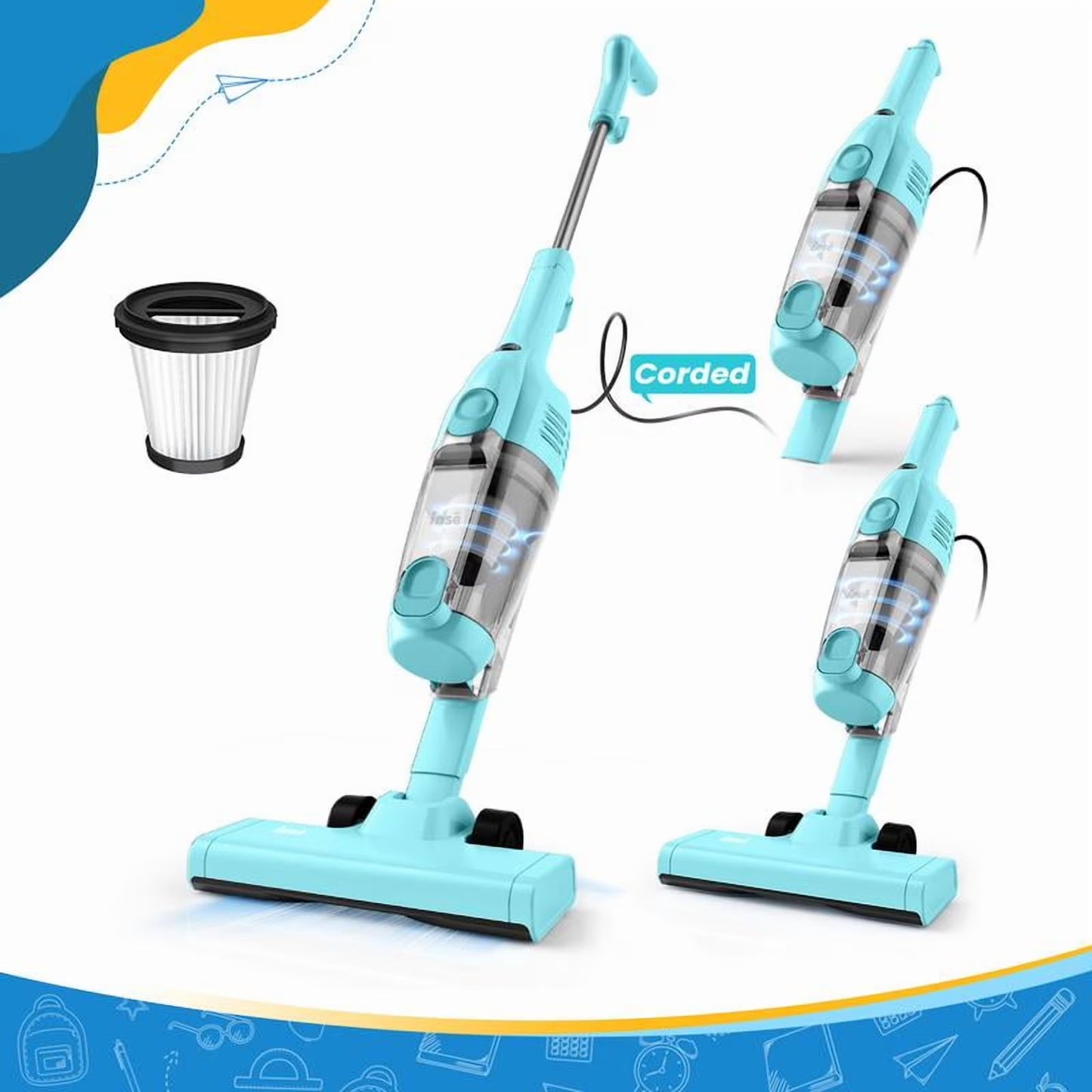 "INSE R6X Corded Stick Vacuum - 15KPa/600W, Ultra-Lightweight - Bagless Upright + Handheld for Hard Floors/Carpet/Pet Hair/Car Cleaning"