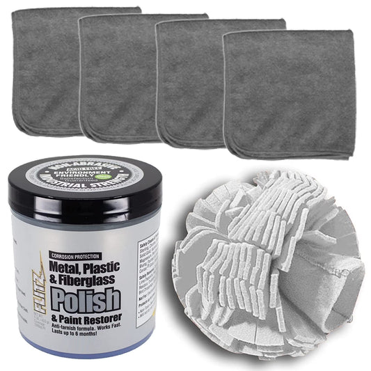 Flitz Car Buffing Kit (Basic) - USA-Made Car Care Kits for Vehicles - Includes 1lb Polish, 5" Buff Ball & 4 Microfiber Cleaning Cloths - Car Polishers and Buffers Kit to Remove Rust, Oxidation, & Mor