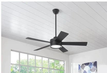 Home Decorators Collection Baxtan 56-Inch Matte Black Ceiling Fan with LED Light & Remote Control