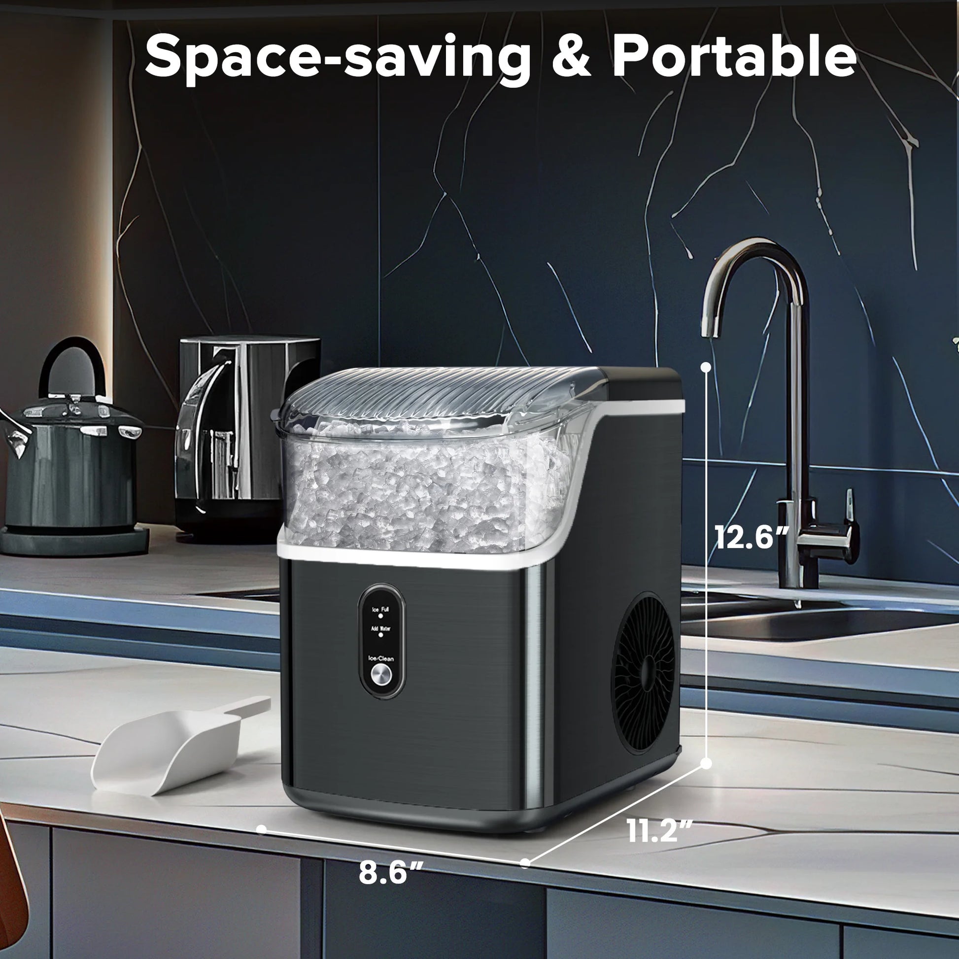 Auseo Nugget Ice Maker Countertop, Pebble Ice Maker Machine with 35lbs/24H Soft Ice, Self-Cleaning, for Home/Kitchen/Office (Black)
