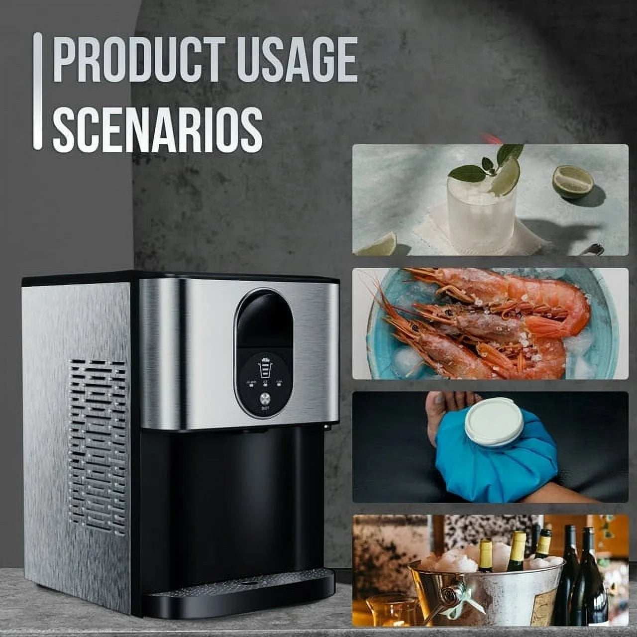 Auseo Soft Chewable Nugget Ice Maker Countertop, 44lbs /24H, Self-Cleaning, One-Button Operation, Home/Kitchen/Office/Party, Silver