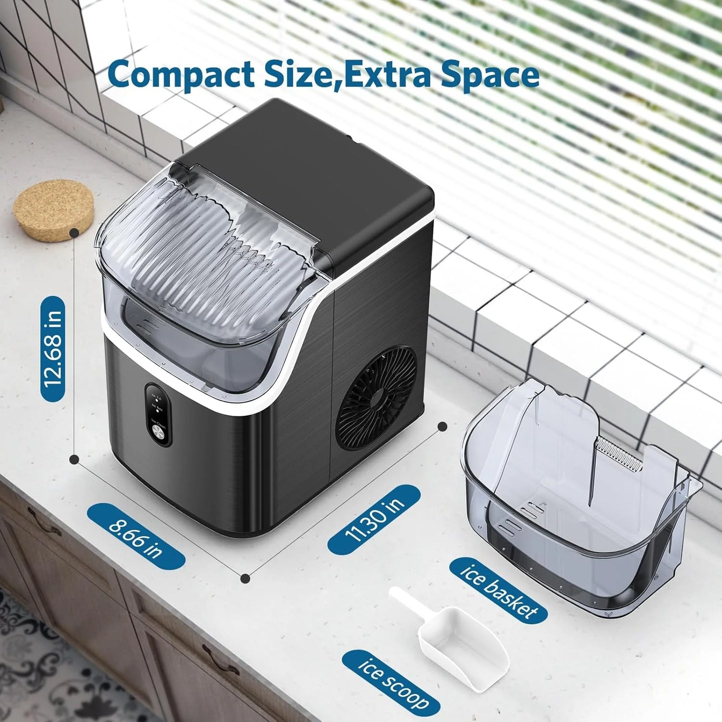 Havato Nugget Ice Makers Countertop ,35Lbs/Day, Portable Ice Machine Soft Chewable Pellet Ice with Auto-Cleaning Function for Kitchen, Office, Home,Silver