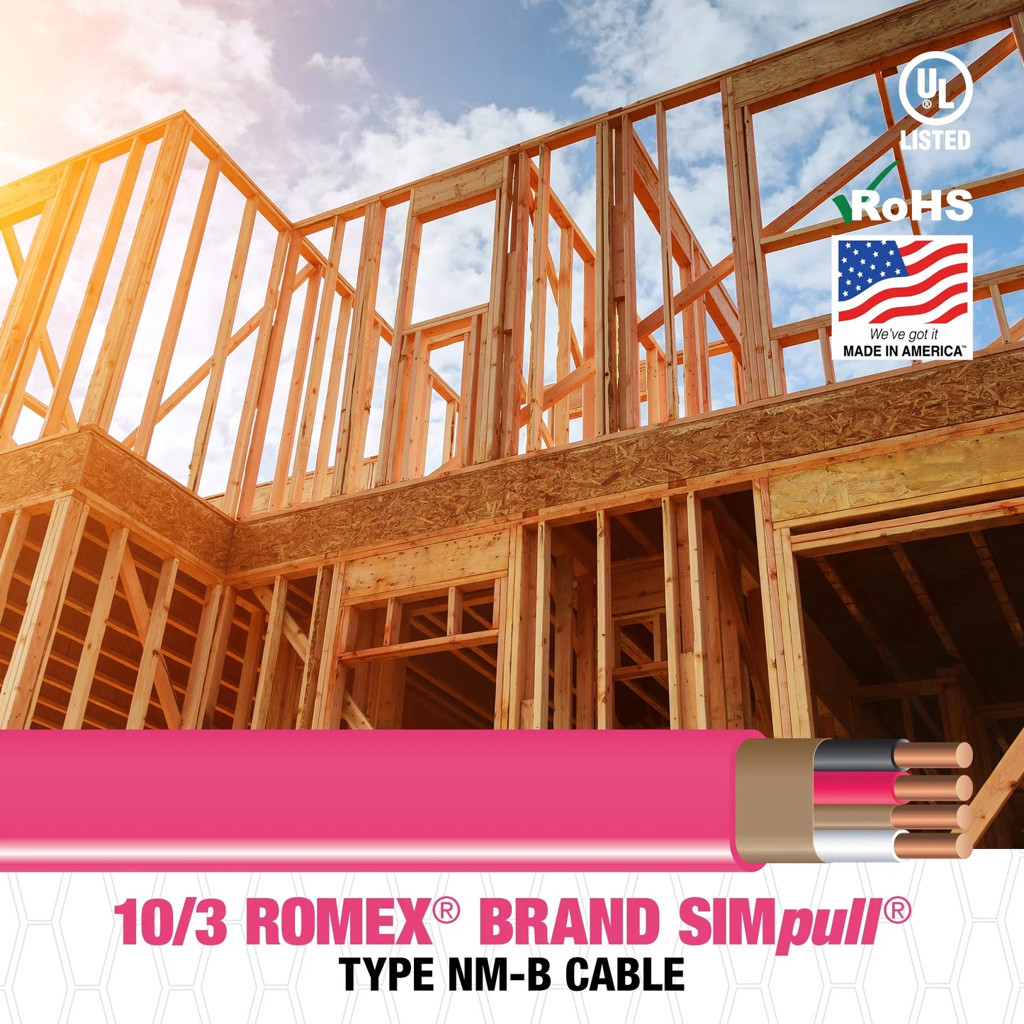 Southwire 100 ft. 10-3G NM-B Copper Building Wire, Pink