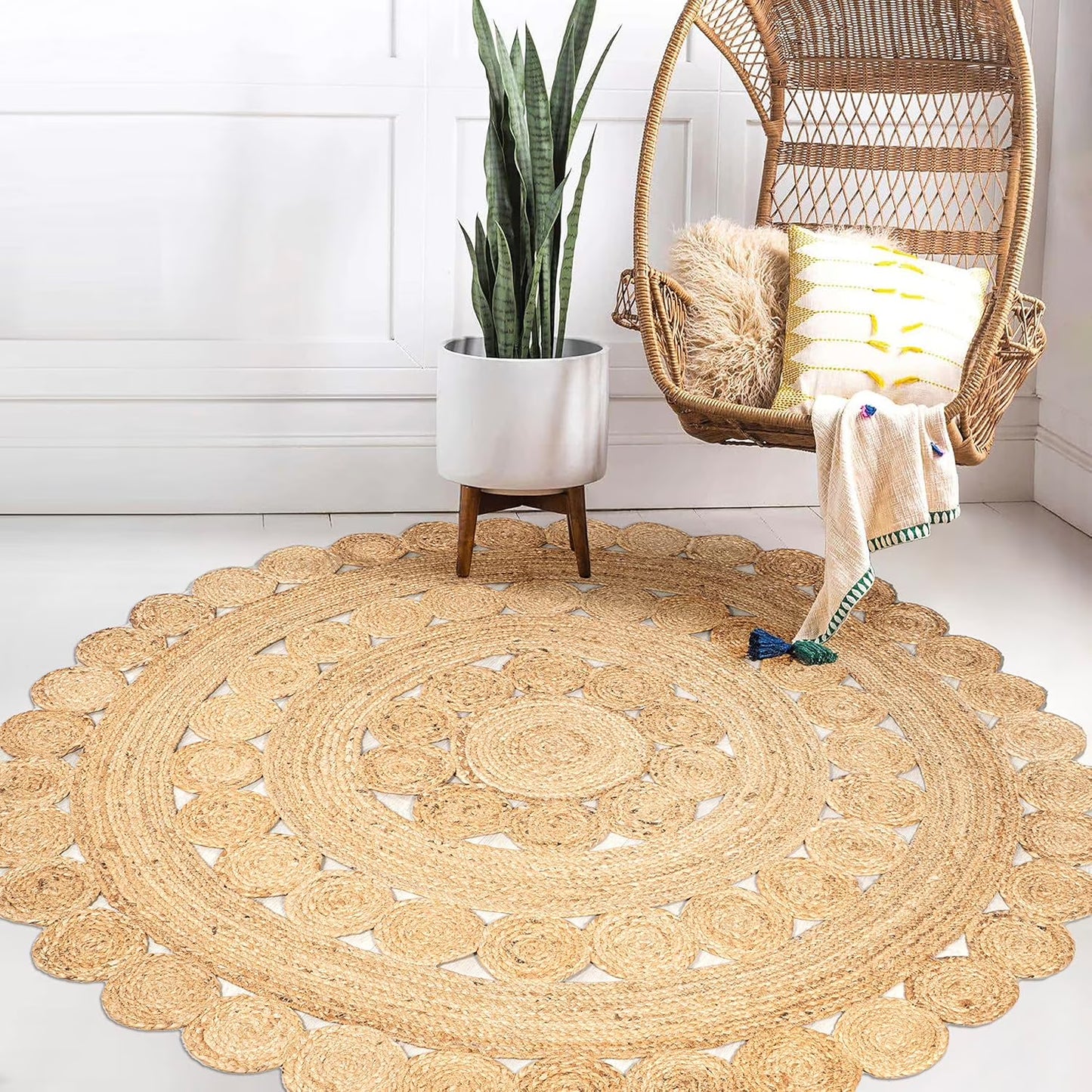 JONATHAN Y RNF114A-5R Daisy Hippy Jute Medallion Circle Indoor Area -Rug, Geometric, Cottage, Coastal Easy -Cleaning,Bedroom,Kitchen,Living Room,Non Shedding, Natural, 5' Round