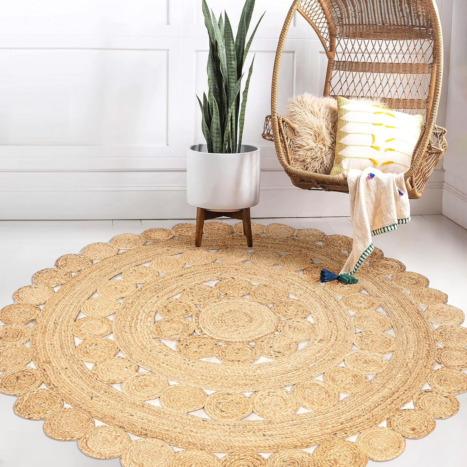 JONATHAN Y RNF114A-5R Daisy Hippy Jute Medallion Circle Indoor Area -Rug, Geometric, Cottage, Coastal Easy -Cleaning,Bedroom,Kitchen,Living Room,Non Shedding, Natural, 5' Round